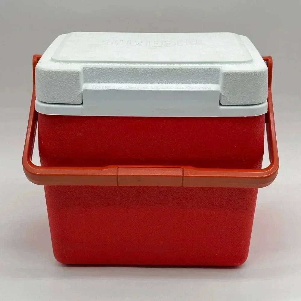 Vintage Thermos Personal Cooler Red White Small Lunch Box‎ with Handle Lid Tray